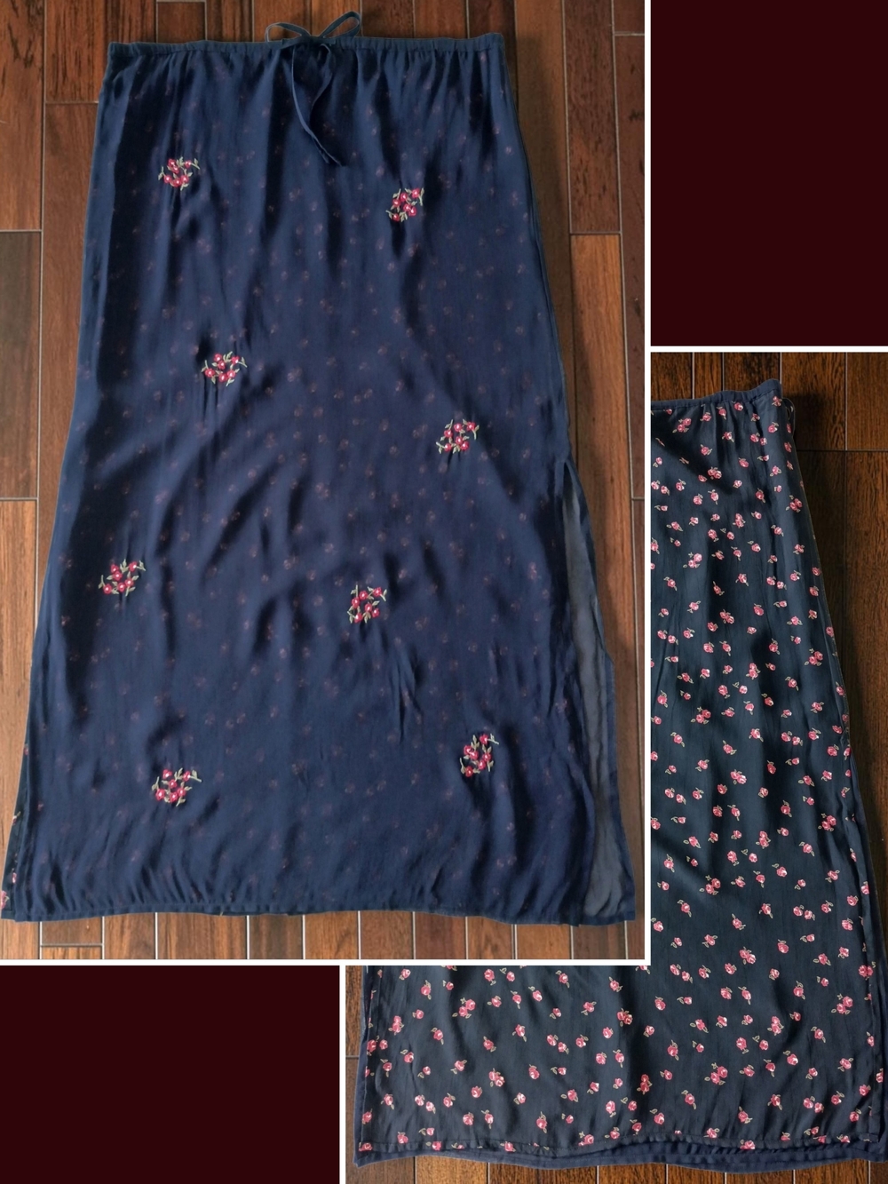 Vintage 90's Reversible Navy Embroidered Floral Mezzanotte Whimsigoth Maxi Skirt